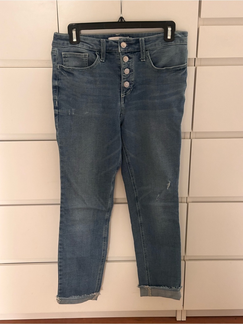 LC Lauren Conrad Medium Blue Cropped Button-Fly Jeans